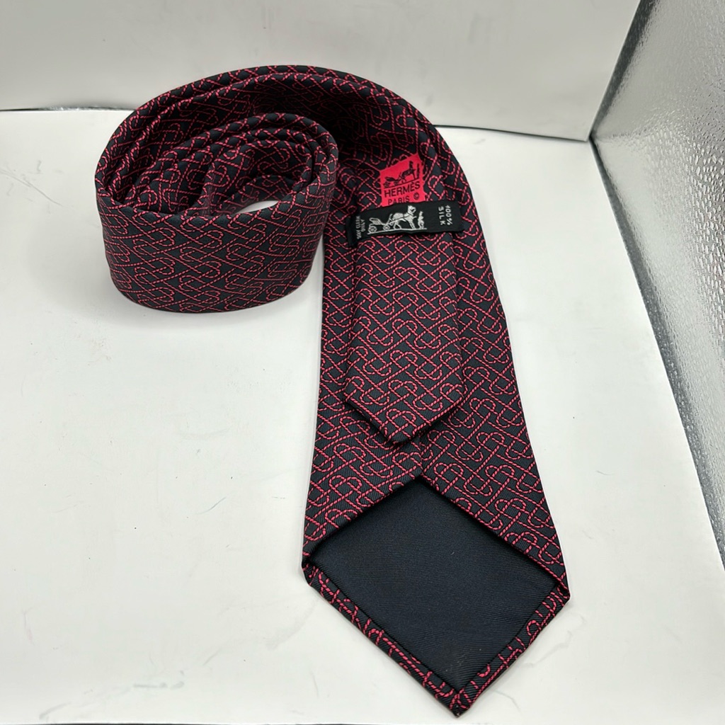 Hermes Tie 100% Silk Pink X Black Made In France